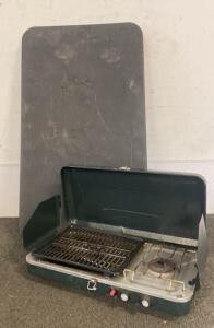 Portable Coleman-Style 2-Burner Propane Camping Stove with Folding Table, Windscreen, 20,000 BTU ( Untested) Lifetime Folding Table 41x23