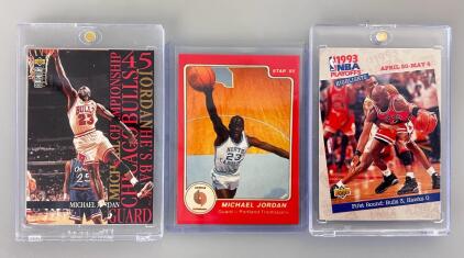 Michael Jordan Lot: 1985 Star Error Card, 1993 & 1995 Upper Deck NBA Playoffs/Championship Bulls