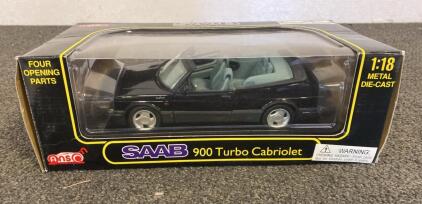 SAAB 900 Turbo Cabriolet 1:18 Die-Cast Model by Anson, Black, Four Opening Parts, Original Box