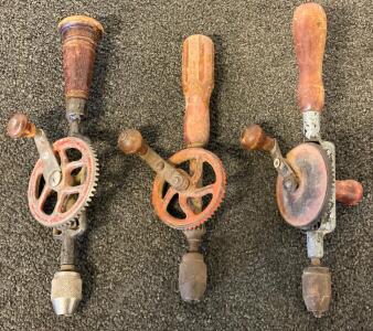 Vintage Red Head & Dunlap Hand Drills, Eggbeater Style, No. 110, Wood Handles, USA Made