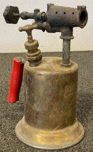 Clayton & Lambert Brass Blowtorch, Red Wooden Handle, c.1920s, Made in USA