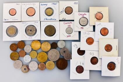 World & US Coin Lot: 38 Mixed Collectible Coins, 1920s&ndash;2000s, US, Canada, Europe, Asia, Latin America