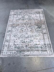 5&rsquo;x8' Vintage Distressed Medallion Area Rug, Light Gray & Green, Low Pile Machine-Made