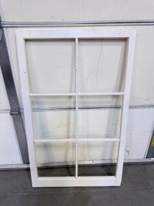 Antique Wooden 6-Lite Window Sash, Approx. 28" x 44", White Painted Frame, Single Pane Glass