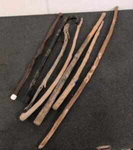 Assorted Walking Sticks and Canes &ndash; 7 Pieces, Natural Wood, Crook Handle, Decorative Styles