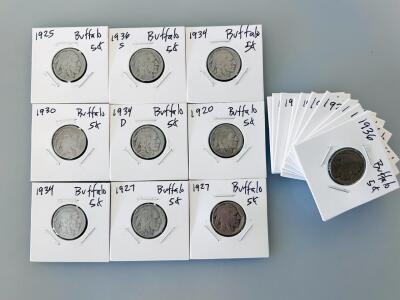 Buffalo Nickel Collection Circulated 1920-1936 Lot, Mixed Mints, 5&cent; Indian Head Coins, 21 Coins