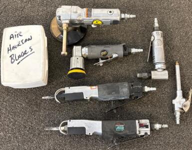 Lot of Pneumatic Tools: Craftsman Air Saws, Central Pneumatic Grinders, Sanders, Blades Included