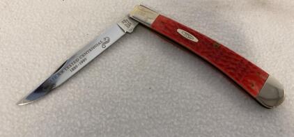 Case XX 5233 SS Centennial Slimline Trapper Knife, Red Jigged Bone, Serial #261, 1989, USA