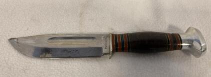 Remington R1123 Fixed Blade Hunting Knife, 4.5" Carbon Steel Blade, Stacked Leather Handle, USA
