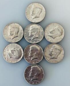 1981 Kennedy Half Dollar Coins, Denver Mint Mark &ldquo;D&rdquo;, Copper-Nickel, Set of 8, Circulated