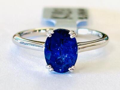 1.70ct Tanzanite Oval Solitaire Ring, White Gold, 4-Prong Setting, K12E2 Tag (Size 6-3/4)