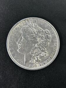 1890 Morgan Silver Dollar, U.S. Coin, Philadelphia Mint, 90% Silver, Circulated