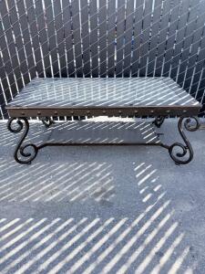 Rectangular Metal & Glass Coffee Table with Scroll Legs and Lower Shelf, Black, Approx. 42"x22"x18"