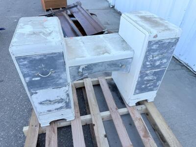 Vintage Art Deco Wood Vanity Desk with 7 Drawers, Distressed Gray and White, 1930s&ndash;1940s