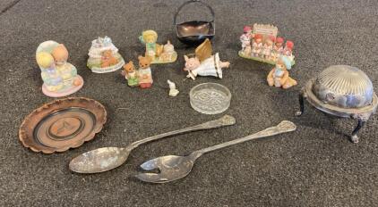 Mixed Lot: 7 Collectible Figurines & 6 Vintage Silverplate Tableware Pieces, 1940s&ndash;1990s