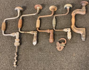 Stanley No. 813 10" Hand Brace Drill Lot - Ratchet Jaw, Wood Handle, Mixed Vintage Collection
