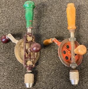 Stanley No. 624A USA Manual Hand Drill 1/4" Chuck + Vintage Eggbeater Drill 11" Metal/Wood