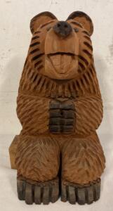 Chainsaw Carved Wooden Bear Sculpture, Natural Finish, 20&rdquo; Tall, Handcrafted Animal Art