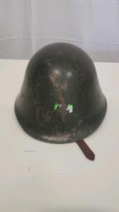 Polish Wz.50 Military Steel Helmet, Cold War Era, Green, Leather Liner, Chinstrap