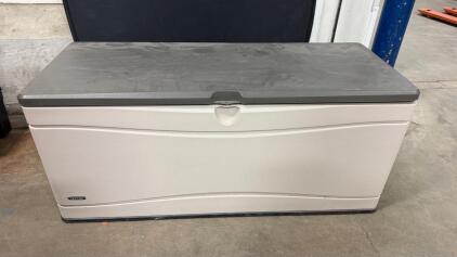 Lifetime 60012 130-Gallon Outdoor Storage Deck Box, Lockable, 60.5"x24"x26.5", w/Cushions Included