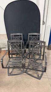 Set of 4 Cast Aluminum Outdoor Swivel Rocker Patio Chairs, Black, Geometric Pattern, Armrests