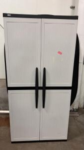 Tall 4-Door Plastic Storage Cabinet, 72"x36"x18", 4 Shelves, White/Black, Adjustable