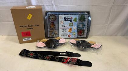Chicago Metallic Holiday Baking Set, D'Addario Strap, Goat Ears Headbands, 16oz Cups, Mixed Lot