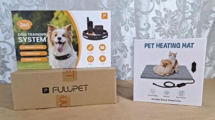 (1) Fulupet 3-In-1 Dog Training System - Electronic Training / Invisible Fence / Wireless Barrier & (1) 17" X 17" Pet Electric Heating Mat