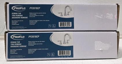 (2) ProFlo - PF2870CP - Willett Two Handle Roman Tub Faucet in Chrome, (Trim Only) (2) ProFlo - PF6870BN - Alvord Two Handle Roman Tub Faucet In Brushed Nickel (Trim Only)