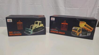 WLT 6-Channel RC Die Cast Metal Bulldozer & Engineering Dumper Truck, 1:16 Scale, Boxed Set