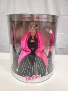 2003 Barbie Happy Holidays Collectible Doll, Mattel, Original Box, Black Gown with Pink Wrap