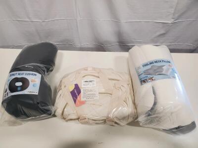 Donut Seat Cushion, Mommore Diaper Backpack Beige, Cooling Cervical Pillow Lot w/ Serial Numbers