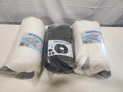 Mullow Ergonomic Cooling Neck Pillow Memory Foam & Donut Seat Cushion Set &ndash; High Density Support