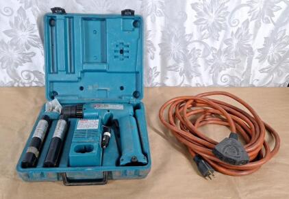 (1) Makita Drill W/ Car Charger, (2) Batteries & Case & (1) 25-Foot, 3-Plug Extension Cord