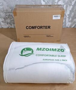 (1) 2-Pack Of MZOIMZO Luxury Comfy Hotel Collection Bed Pillows, European Size & (1) Puredown - Fluffy Queen Comforter Set, Grey