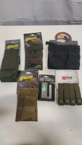 Tactical Gear Lot: Voodoo & Fox Mag Pouches, MOLLE Straps, SE Fire Starter, North Star Pouch