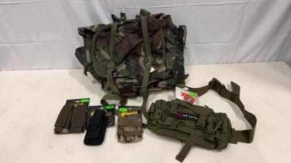 Large ALICE Military Backpack Woodland Camo with Voodoo Tactical & Fox Pouches 3800 cu in