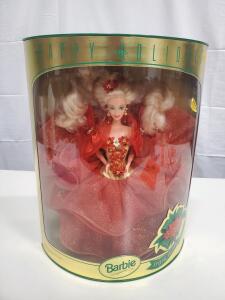 1995 Mattel Barbie Happy Holidays Special Edition, Red Glitter Gown, Boxed, Model 13507