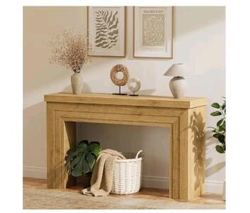 Huuger 54 Inch Entryway Table, Minimalist Roman Column-Inspired, Natural Finish, 53.9"x11.8"x33.5"
