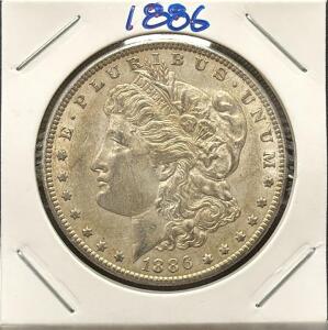 1886 Morgan Silver Dollar, Philadelphia Mint, 90% Silver, 38.1mm Diameter, 26.73g