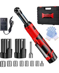 12V Lithium-Ion Cordless 3/8" Electric Ratchet Wrench Kit, 2 Batteries, Charger, 7 Sockets, Case And More