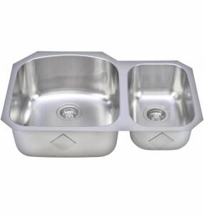 (2) Stainless Steel Undermount Double Bowl Kitchen Sink, Offset Bowls, 32 x 20.5 in, Satin Finish