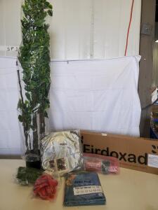 Mixed Lot: Firodoxad Toddler Bed Rail, Artificial Tree, Garvee 2'x3' Area Rug, Sun Shade, More