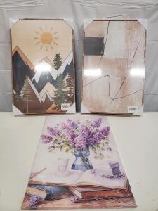 Mountain and Abstract Multipanel Wall Art Set, 3 Modern Mountain Panels, 3 Abstract, 1 Floral Print
