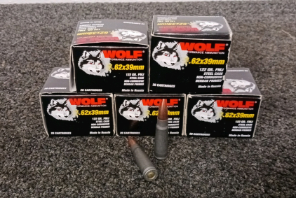 (5) Boxes of Wolf 7.62x39mm Ammo