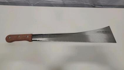 Latin Style Machete, 18" Steel Blade, Wooden Handle, Decorative Fullers, Triple Rivet