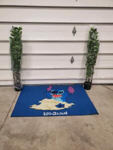 Pair of 5 ft Artificial Ficus Trees in Pots + Disney Lilo & Stitch 4'x5' Area Rug