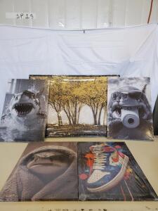 Set of 5 Canvas Wall Art Prints &ndash; Shark, Forest Landscape, Sneaker, Animal Portraits &ndash; Framed & Unframed