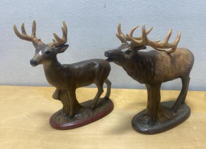 Wildlife Figurines &ndash; Buck Deer & Elk Pair, Hand-Painted Resin, Tabletop Collectibles, 12" Tall
