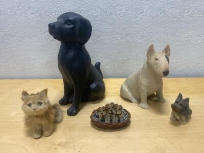 Dog & Cat Figurine Collection &ndash; 6 Mixed-Material Statues, Largest 12", Labrador, Bull Terrier
